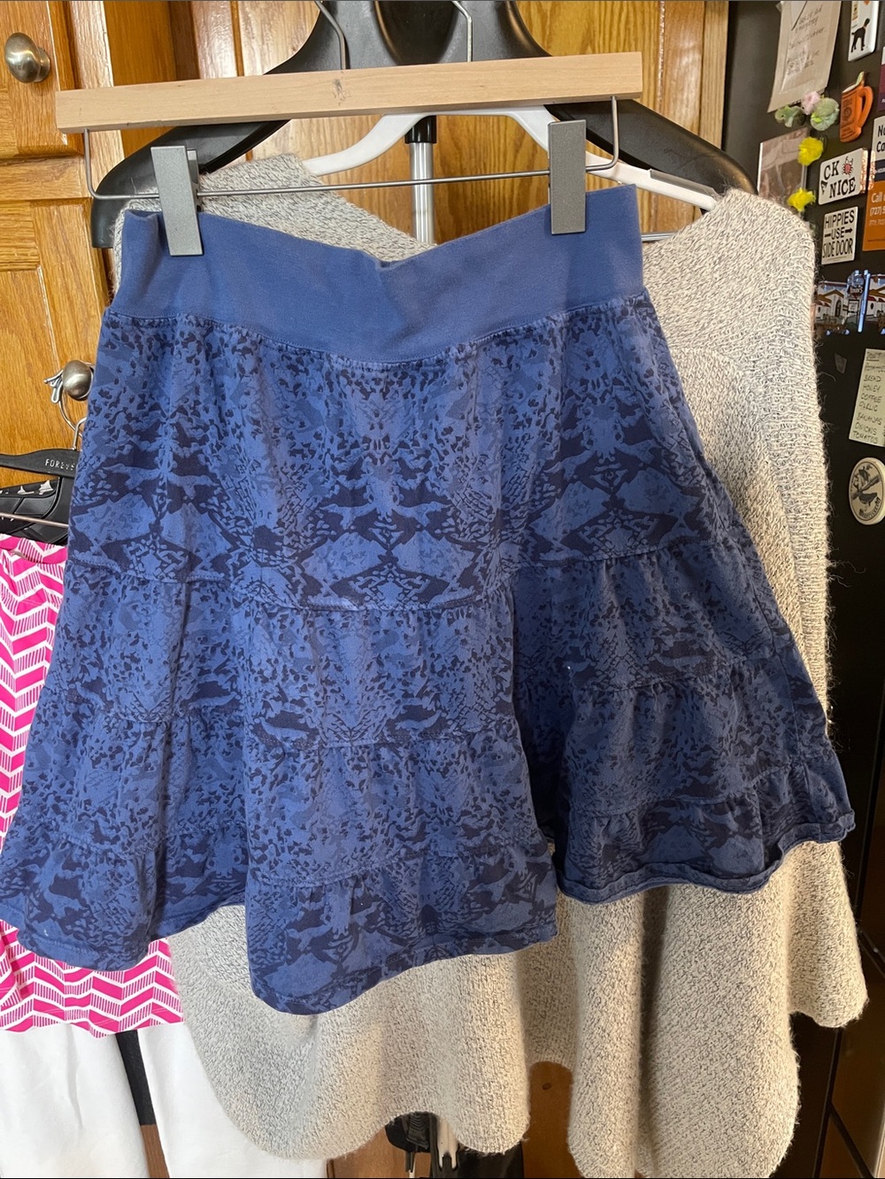 French Producer Woman Cotton Tiered Skirt Blue Printed Medium